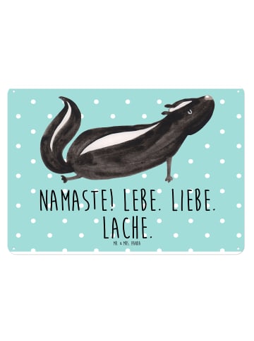 Mr. & Mrs. Panda Wandbild Stinktier Yoga mit Spruch in Türkis Pastell