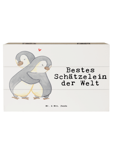 Mr. & Mrs. Panda Holzkiste Pinguin Bestes Schätzelein der Welt m... in Weiß