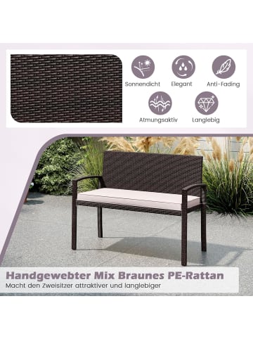 COSTWAY Polyrattan Gartenbank mit Sitzkissen in Beige