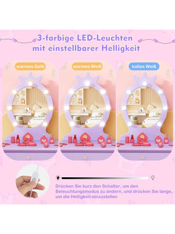 COSTWAY Schminktisch Kinder mit Beleuchtung in Lila