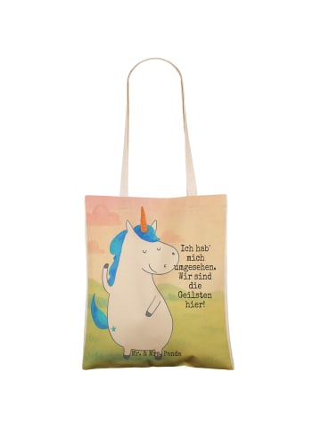 Mr. & Mrs. Panda Schultertasche Einhorn Mann Design mit Spruch in Weiß