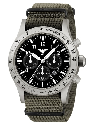KHS Herrenuhr Platoon Solar Chronograph Stahl Nato Grau Schwarz / Silber