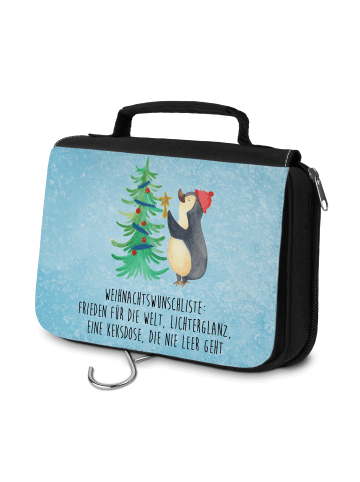 Mr. & Mrs. Panda Kulturtasche Pinguin Weihnachtsbaum mit Spruch in Eisblau
