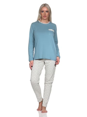 NORMANN Schlafanzug langarm Pyjama Pyjamahose Tupfen Punkte Optik - 86404 in blau