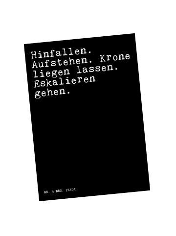 Mr. & Mrs. Panda Postkarte Hinfallen. Aufstehen. Krone liegen...... in Schwarz