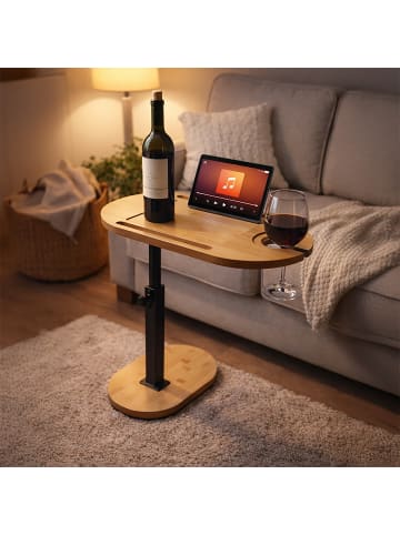 relaxdays Beistelltisch in Natur/ Schwarz - (B)40 x (H)45-82 x (T)22 cm