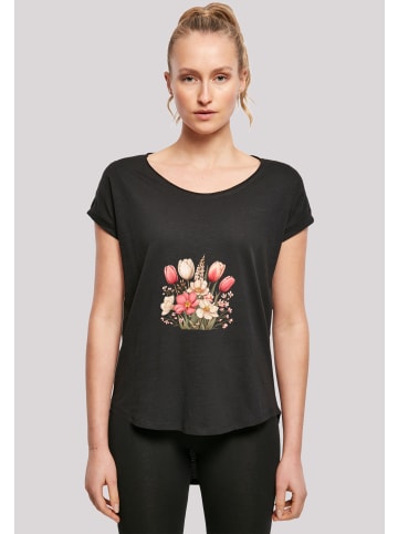 F4NT4STIC Long Cut T-Shirt Rosa weißer Frühlingsblumenstrauß in schwarz