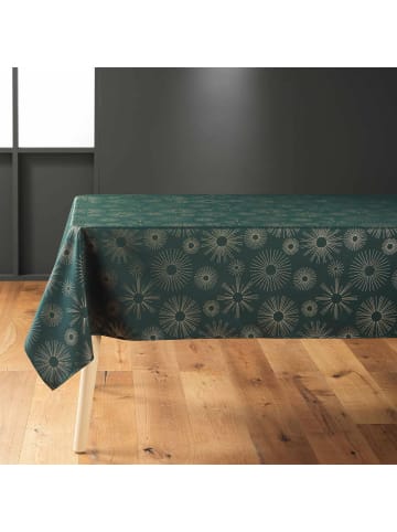 Douceur d’Intérieur Grüne Tischdecke mit goldenem Muster, PAMPILLE in Dunkelgrün, 300 x 150 cm