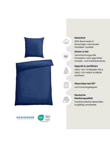 Schiesser Feinbiber-Bettwäscheset Drops in Dunkelblau