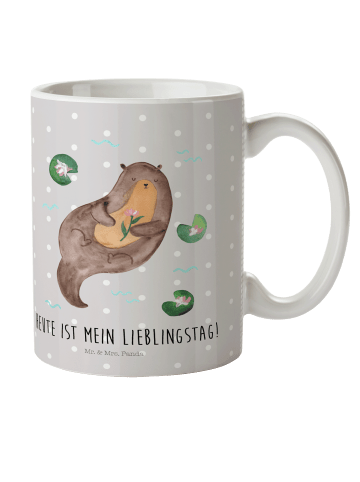 Mr. & Mrs. Panda Kindertasse Otter Seerose mit Spruch in Grau Pastell