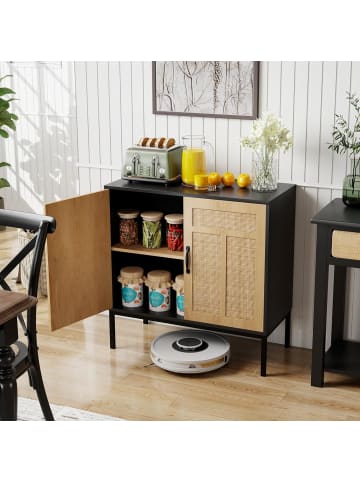 COSTWAY Sideboard Rattan Aufbewahrungsschrank in Schwarz