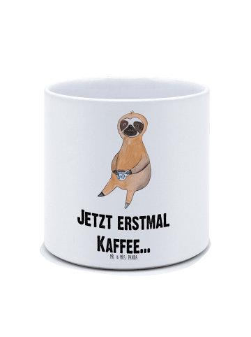 Mr. & Mrs. Panda XL Blumentopf Faultier Kaffee mit Spruch in Weiß