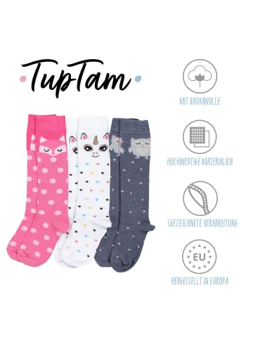 TupTam Mädchen Knielange Socken Gemustert 3er Pack in rosa/weiß