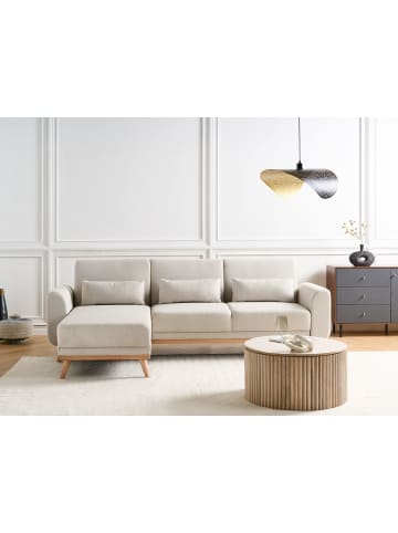 Beliani Ecksofa OLLSTA in Beige/Braun - (W) 258 x (H) 88 x (L) 147 cm