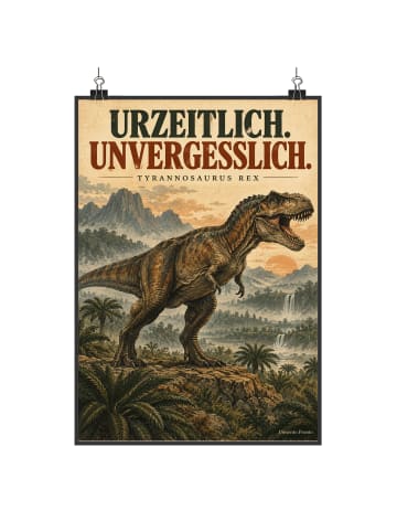 Wandbild Tyrannosaurus nostalgisch Design mit S... in Weiß