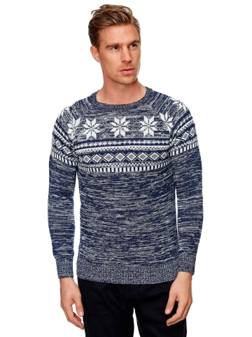 Forbest Pullover Strick Streifen Snow Longsleeves Rundhals in Blau