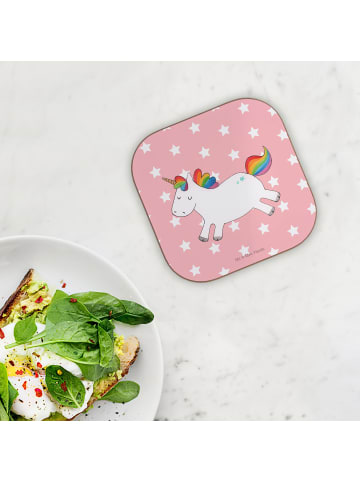 Mr. & Mrs. Panda Holzuntersetzer Einhorn Happy ohne Spruch in Rot Pastell