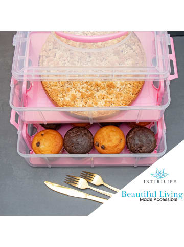 Intirilife Transportbox Behälter für Kuchen und Cupcakes 36.1 x 26.1 x 21.2 cm in Pink