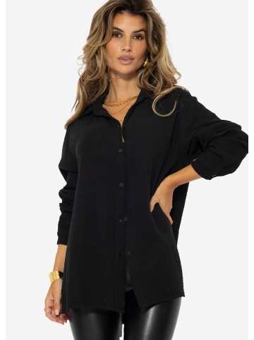 SASSYCLASSY Oversize Musselin Bluse in Schwarz