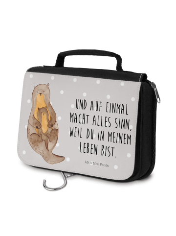 Mr. & Mrs. Panda Kosmetiktasche Otter Kind mit Spruch in Grau Pastell