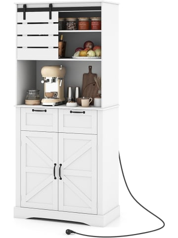 COSTWAY Küchenschrank mit Steckdose 80 x 40 x 180 cm in Weiß