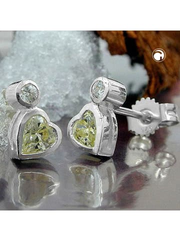 Gallay Ohrstecker Ohrring 8x5mm Herz mit Zirkonia und synthetischem Peridot Silber 925 in silber