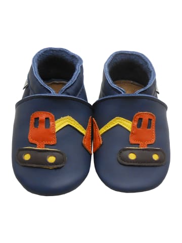 Mepiq Baby Lauflernschuhe aus Leder mit Gummisohle rutschfest "Auto" in Dunkelblau