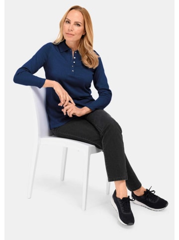 GOLDNER Kurzgröße:  Glattstrickpullover mit Hemdkragen in marine