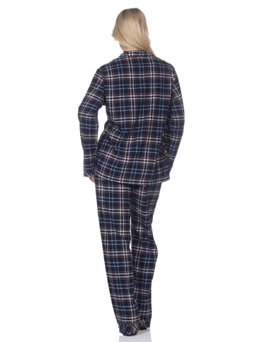 NORMANN Flanell Schlafanzug langarm Pyjama Kariert in navy