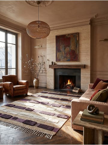 KADIMA DESIGN Naturfaser-Teppich Handgewebt WHARFE Gestreift Wohnzimmer in Natur-Lila