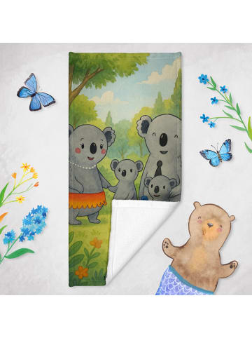 Mr. & Mrs. Panda Badehandtuch Koala Familie Design ohne Spruch in Grau Pastell