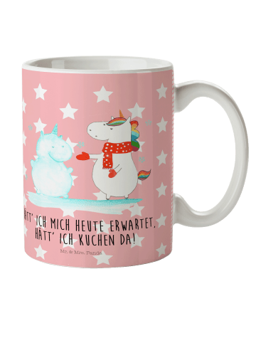 Mr. & Mrs. Panda Kaffeetasse Einhorn Schneemann mit Spruch in Rot Pastell