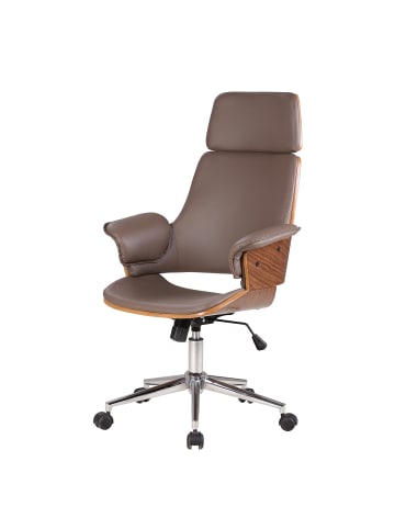 home24 home24 Chefsessel aus Holzwerkstoff, Metall und Kunstleder in Braun - 64 x 67 x 113 cm in Braun / Walnuss