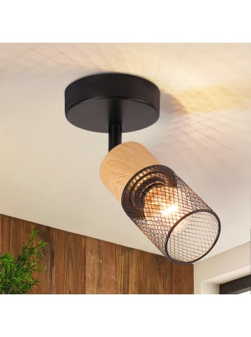 ZMH Deckenleuchte in schwarz 1-flammige E14 Holz Vintage Deckenspot