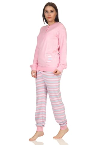 NORMANN Frottee Schlafanzug Pyjama Bündchen Hose gestreift in rosa