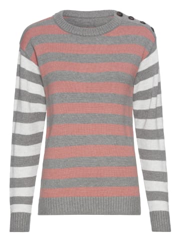 Laura Scott Strickpullover in grau-rosa-gestreift