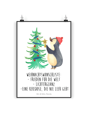 Mr. & Mrs. Panda Poster Pinguin Weihnachtsbaum mit Spruch in Weiß