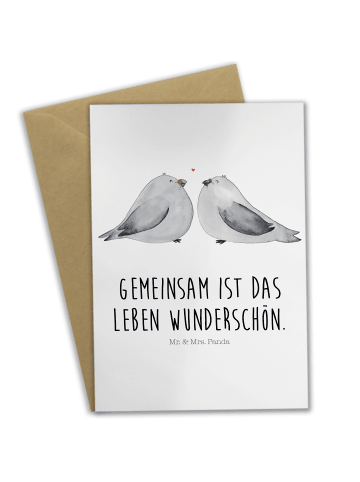 Mr. & Mrs. Panda Grußkarte Tauben Liebe mit Spruch in Weiß
