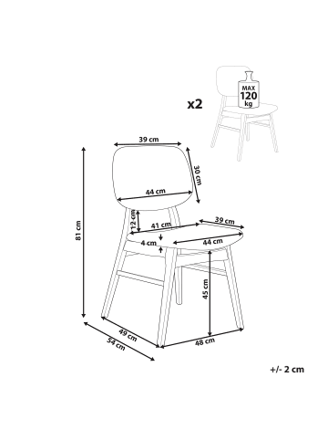 Beliani 2er-Set Esszimmerstuhl ELAINE in Braun/Beige