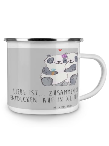 Mr. & Mrs. Panda Camping Emaille Tasse Liebe Flitterwochen mit S... in Heather Grey