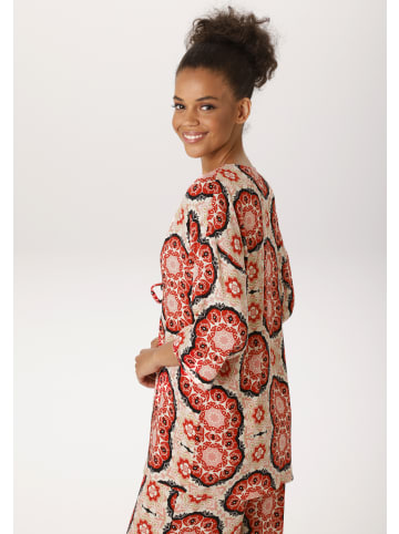 Aniston CASUAL Blusenkimono in wollweiß-rot-schwarz-rosa-khaki