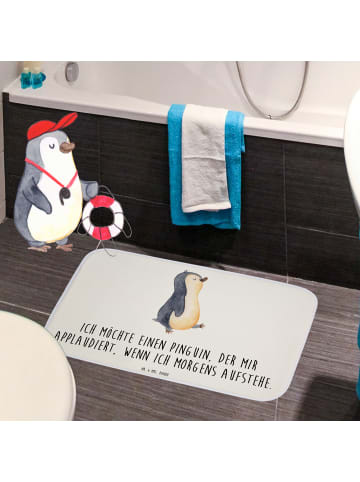 Mr. & Mrs. Panda Badematte Pinguin mHerzieren mit Spruch in Weiß