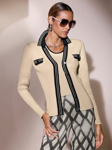 creation L Pima-Baumwoll-Twinset in sand-schwarz