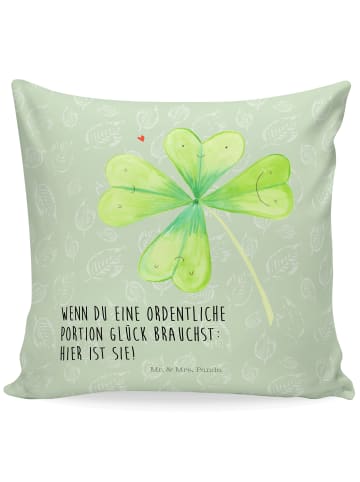 Mr. & Mrs. Panda Kuschelkissen Blume Kleeblatt mit Spruch in Blattgrün
