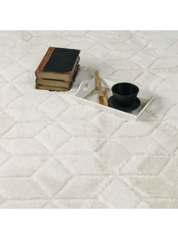 KADIMA DESIGN Hochflor Teppich waschbar Unifarben Struktur Schlafzimmer in Creme