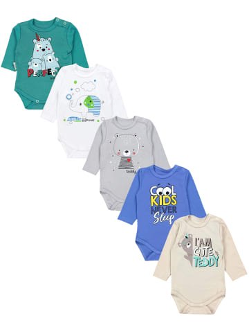 TupTam Unisex Langarm Body mit Aufdruck Spruch 5er Pack in grau/türkis