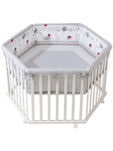 roba Laufgitter Adam & Eule 6-eckig Holz weiß inkl. Matratze, Schutzeinlage & Rollen