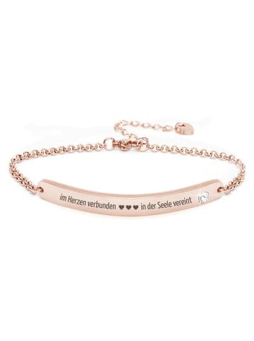 Silvity Gravur-Armband "im Herzen verbunden ..." mit einem Kristall und in Roségold