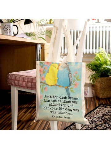Mr. & Mrs. Panda Tragetasche Wellensittich Liebe Design mit Spruch in Weiß
