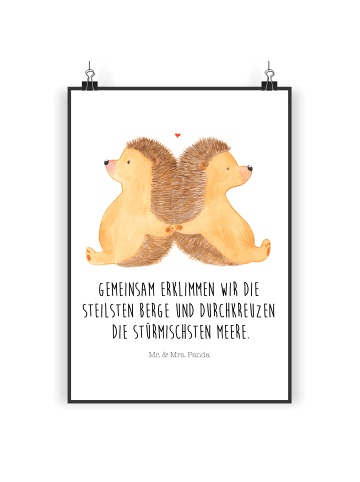 Mr. & Mrs. Panda Print Igel händchenhaltend mit Spruch in Weiß